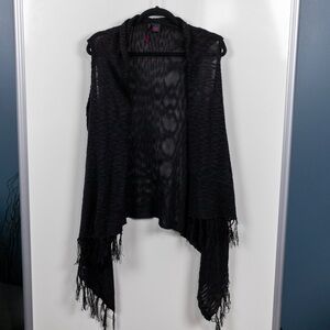 Open Front Fringe Knit Vest
